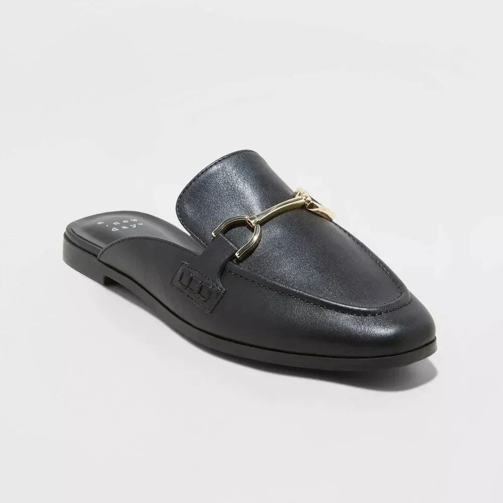 Women's A New Day Sandy Mule Flats Black Size 6.5 New With Tags